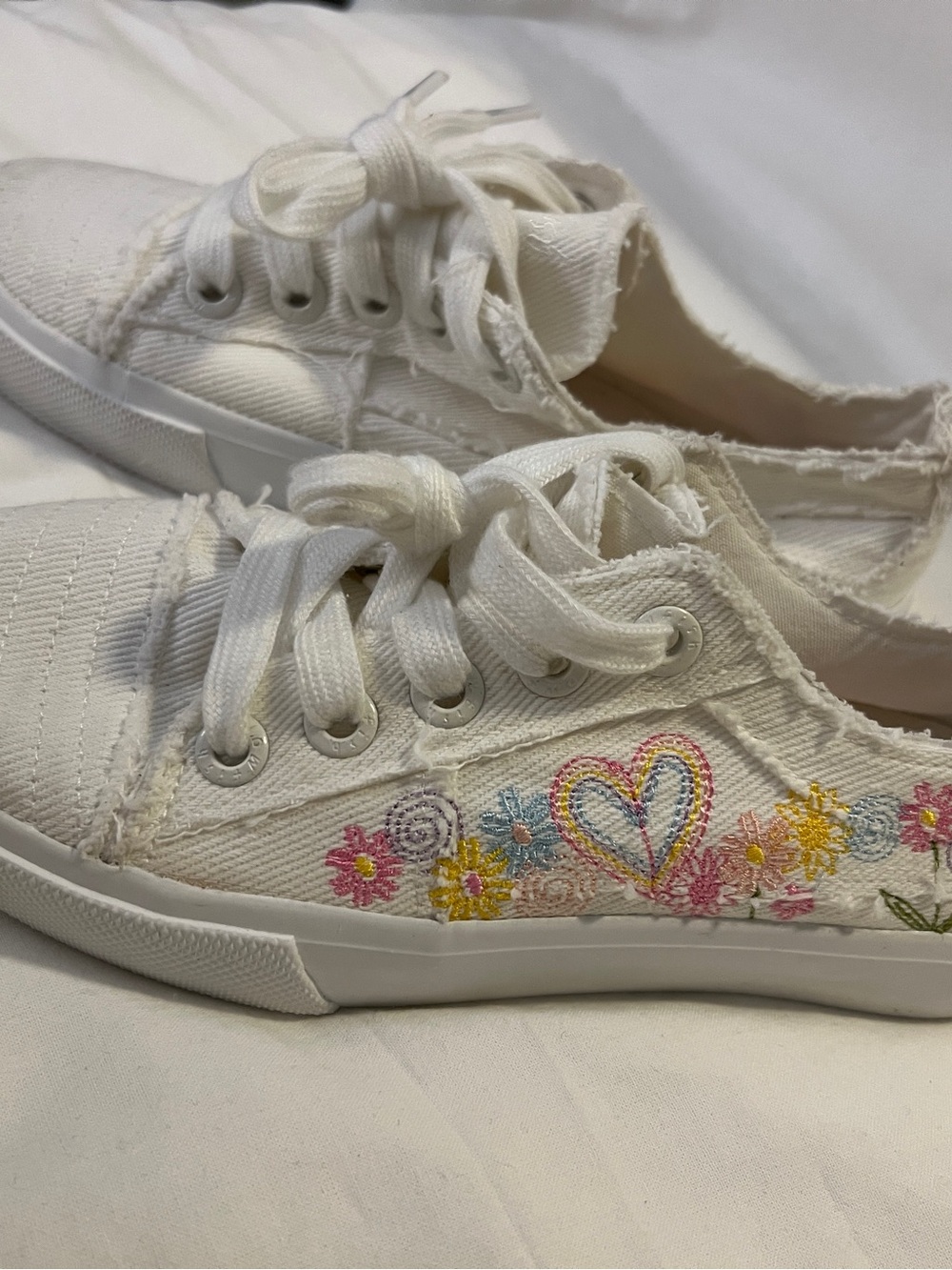 Blowfish White Canvas Sneakers with Pink & Green Floral Embroidery